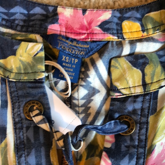 Tommy Bahama Aloha Shift denim Dress blue pink floral flowers yellow size XS - Picture 5 of 8